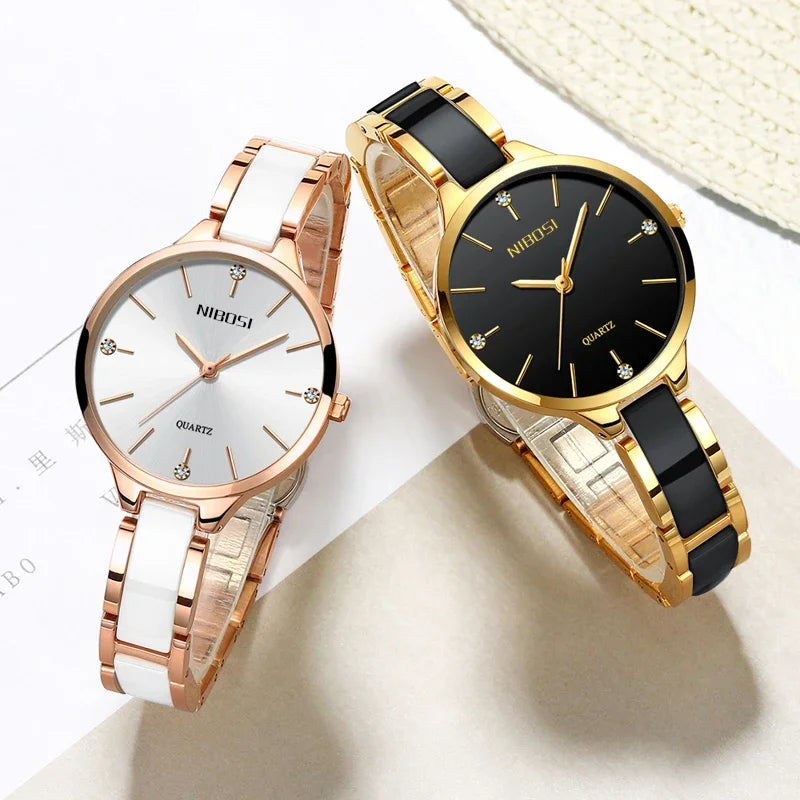 NIBOSI Women Wrist Watch Ceramic Bracelet Watches Ladies Creative Watch For Women Female Clock Relogio Feminino Montre Femme