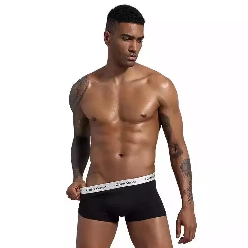 5Pcs/Men's Shorts Brand Underwear Fashion Trend Sexy Boxer Breathable Soft Boxers Men Classic Black Solid Color Underwear Men