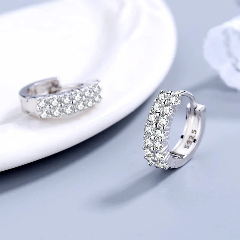 URMYLADY 925 Sterling silver needle Earrings Fashion High Quality Jewelry Double Row Crystal Zircon Round Stud