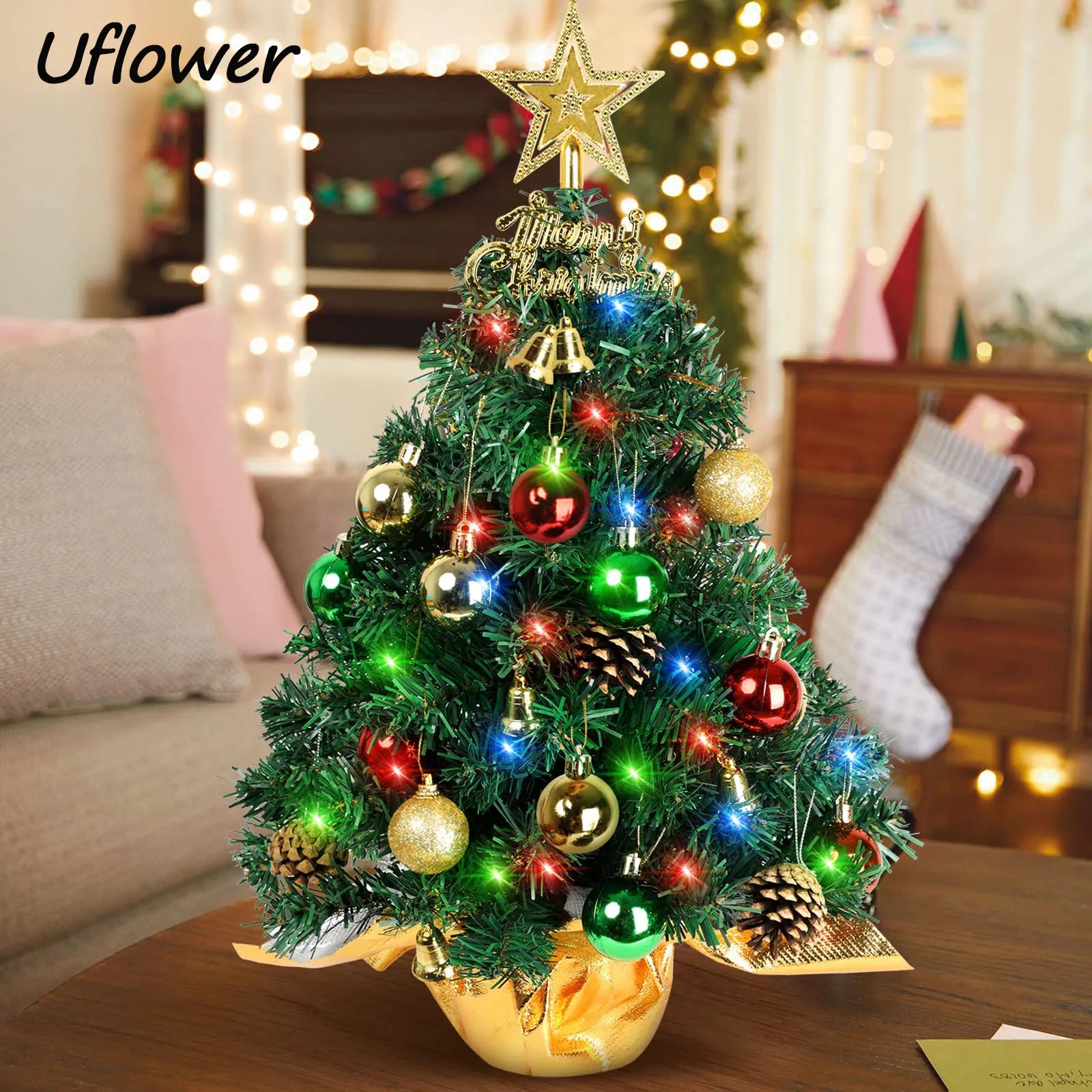 Hot Sale 60cm Christmas Tree Home Decoration PVC Artificial Xmas Ornaments Desktop Christmas Tree Party New Year 2024 With light