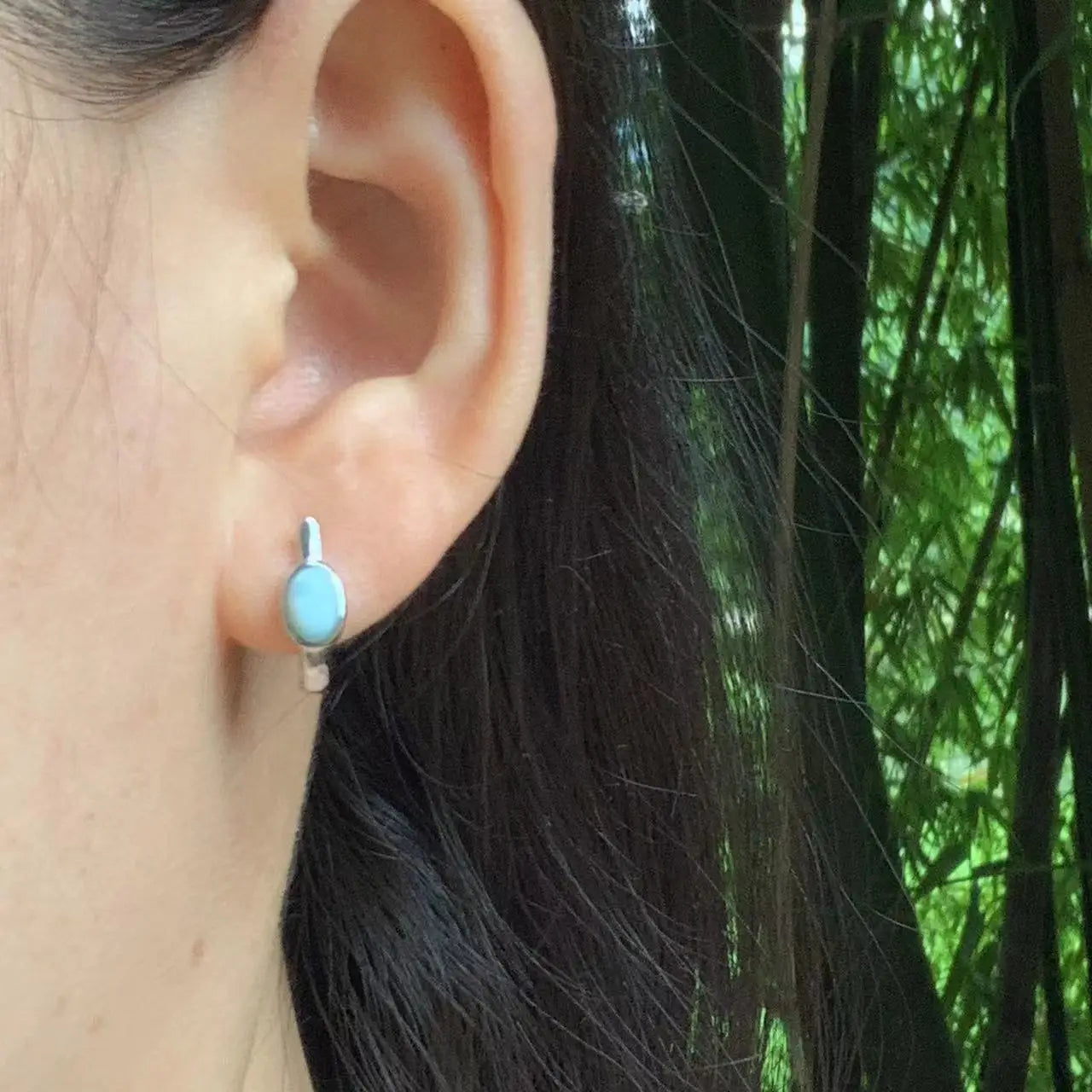 HEYYA STONE Natural Larimar Hoop Earrings 925 sterling silver Simple Classic Round Circle Gemstone Jewelry