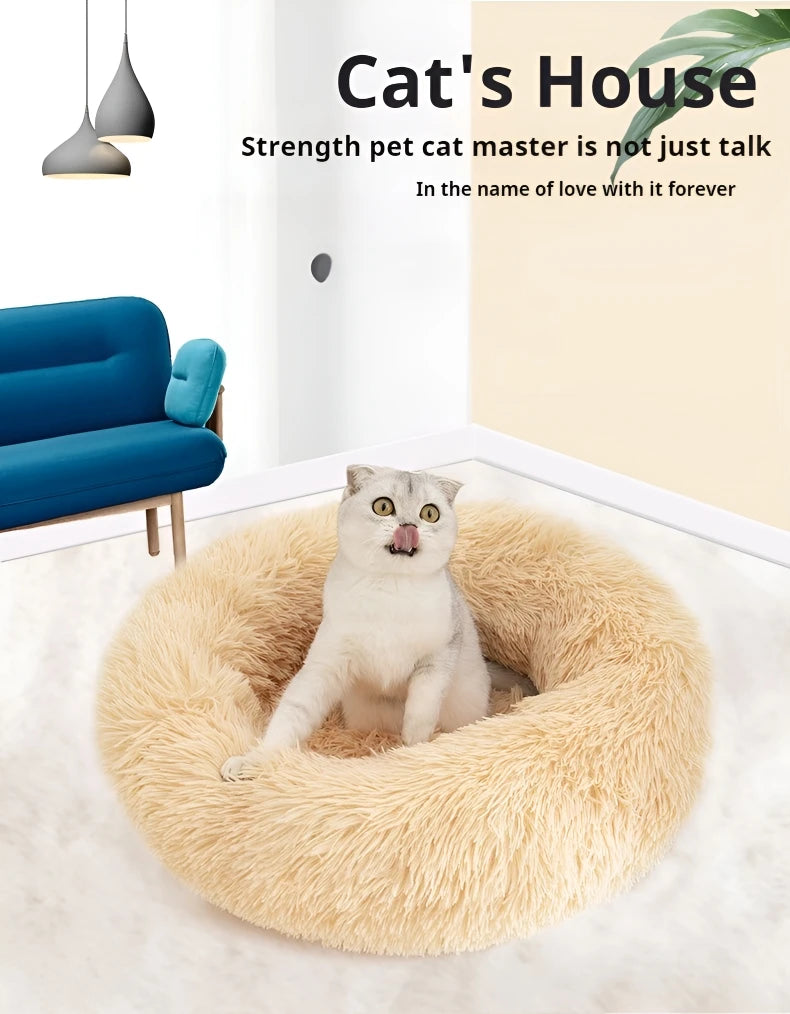 Plush Circular Pet Nest Winter Cat Nest Dog Nest Warm Detachable Washable Round Cat Nest Pet Bed Seasonal Universal Decoration