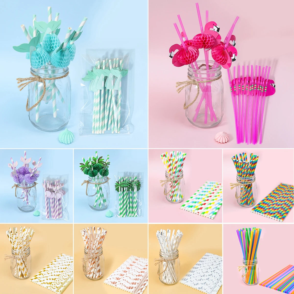 Mermaid Hawaiian Party Paper Straws Happy Birthday Party Decoration Kids Baby Shower One Year 1st Birthday Suppies