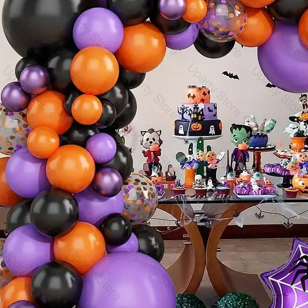 255Pcs Halloween Balloons Arch Metal Purple Lotus Orange Black Spider Balloon Garland for Birthday Halloween Home Party Decorati