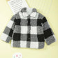 Teen/Kids Girls Stylish Plaid Pattern Teddy Jacket With Button Down Collar, Soft And Warm