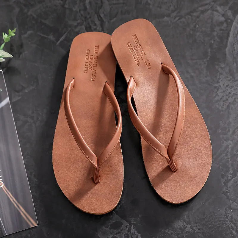 2023 Flip-flops Women Fashion Sandals Couples Clip-on Leather Beach Slippers Summer Outside Flat with Slipper Women Men Shoes