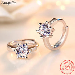 Fanqieliu Solid 925 Sterling Silver High Quality Fashion Jewelry New Crystal Hoop Earrings For Woman FQL22163