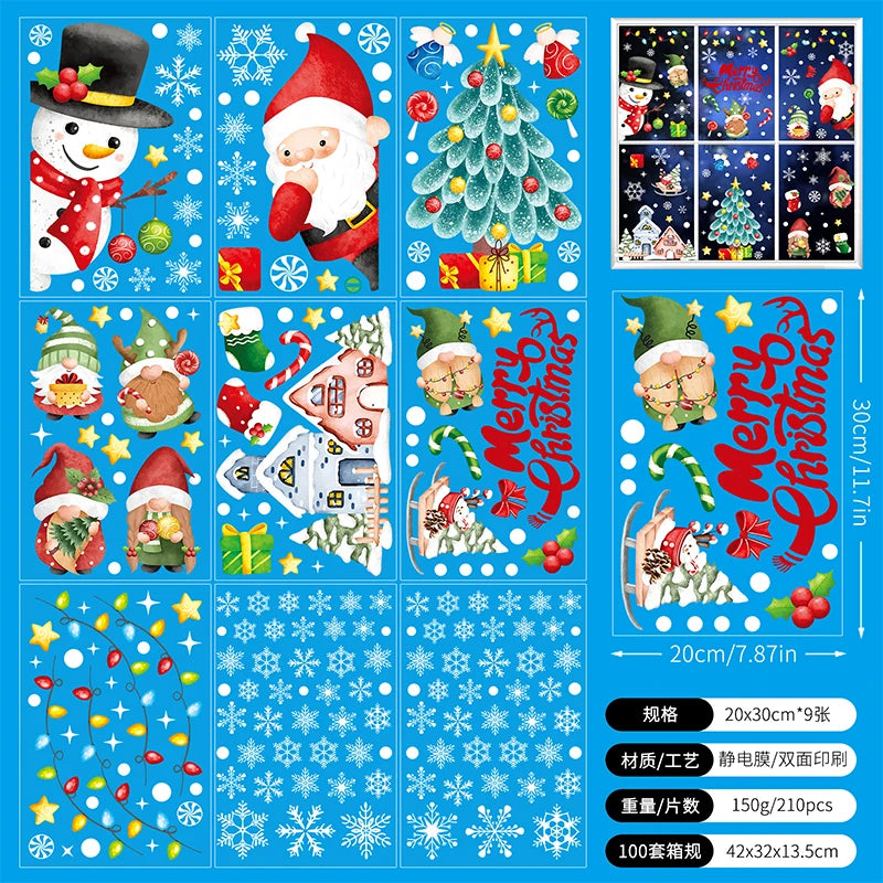 Double-Sided Christmas Window Clings Designs Snowflake Static Stickers Decoration White Xmas Ornaments Reusable Party Supplies