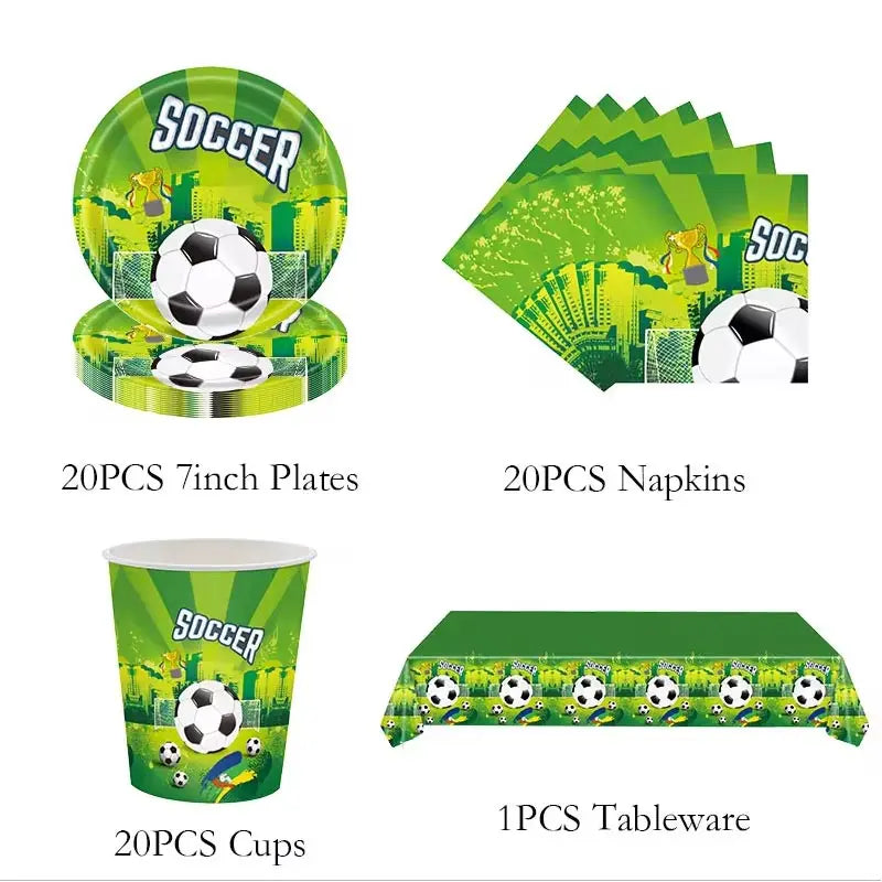 Soccer Football Birthday Decoration Soccer Sports Theme Tableware Set Happy Banner Balloons Party Supplies For Kids Boy Favors