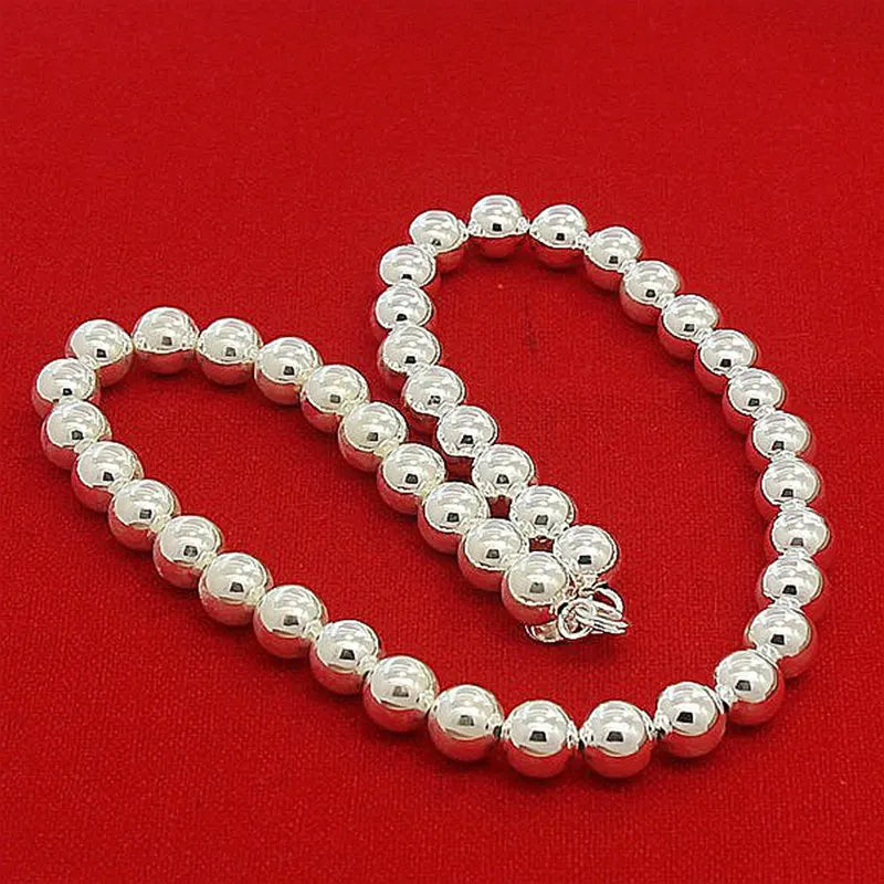 925 Sterling Silver 4MM/6MM/8MM/10MM Smooth Beads Ball Chain Necklace For Women Men Fashion Jewelry