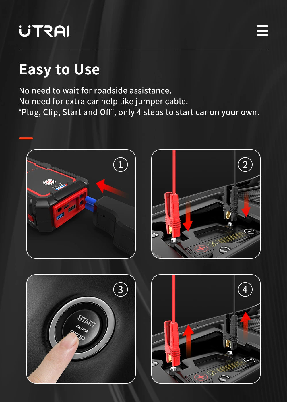 UTRAI Power Bank  2000A Jump Starter Portable Charger Car Booster 12V Auto Starting Device Emergency Car Battery Starter