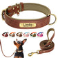 Customized Leather Dog Collar Leash Set Soft Padded Leather Collar For Small Medium Large Dogs With Free Engraved Nameplate