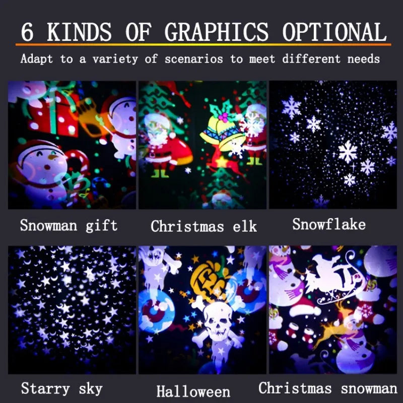 LED Snowflake Projection Light Card Pattern Film Projection Atmosphere Light Christmas Halloween Decoration Lamp Home Light