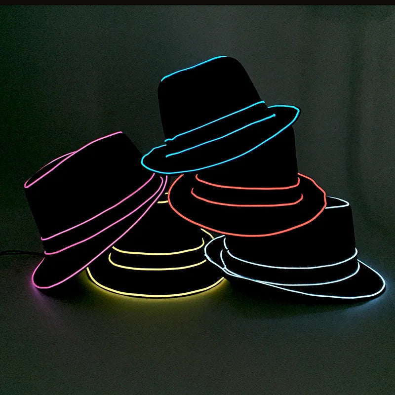 Hot Sales Light Up Gentleman's Hat LED Luminous Fedora Hat Performace Night Party Neon Glowing Cap Bar DJ Costume Accessories