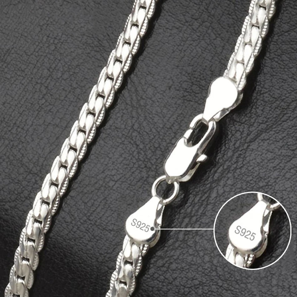 KCRLP 925 Sterling Silver 6mm Side Chain 8/18/20/22/24 Inch Necklace For Woman Men Fashion Wedding Engagement Jewelry Gift