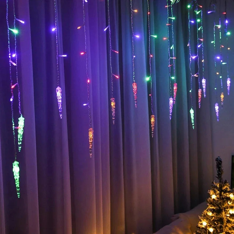 Christmas Garland LED Curtain Icicle Lights Festoon LED Light Droop Waterfall String Lights Outdoor Garden Street Eaves Decor