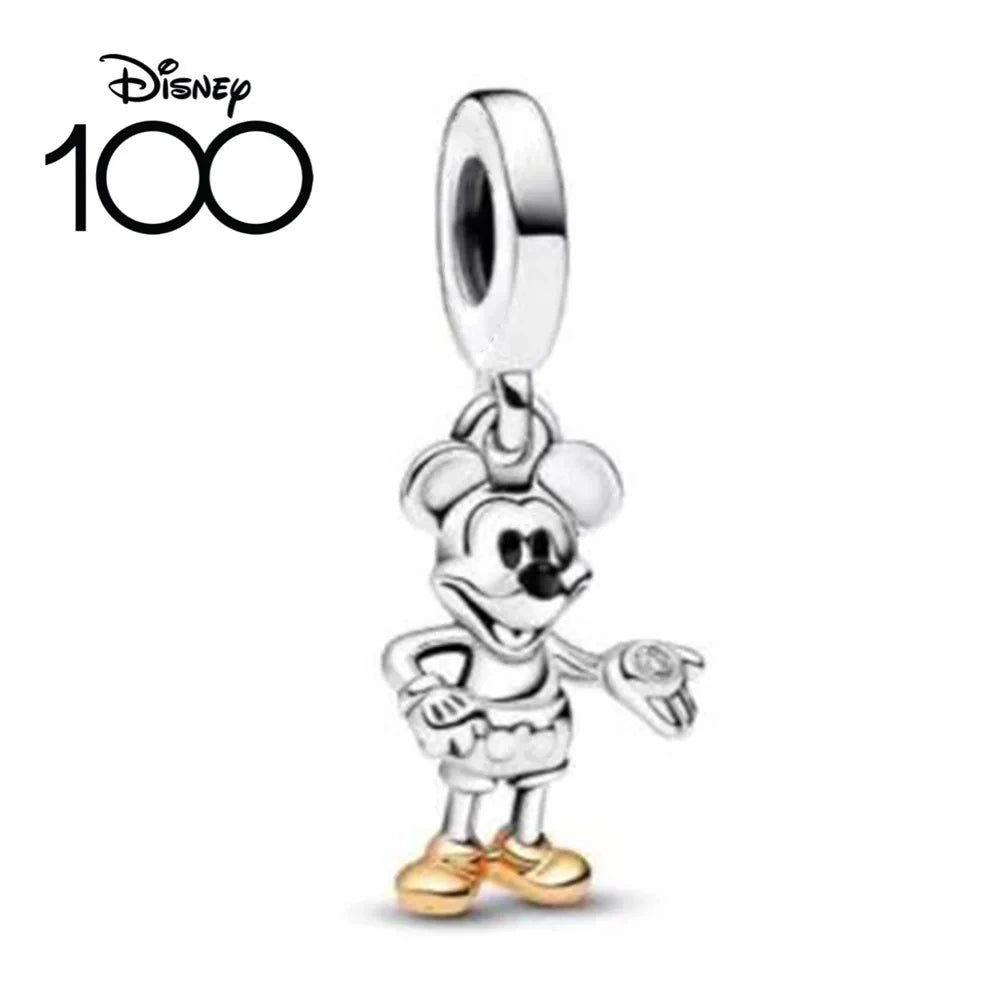 100th Disney 925 Sterling Silver Charms Mouse Minnie Clip Pendants Beads Fit Pandora Original Bracelet DIY For Women Jewelry 2024