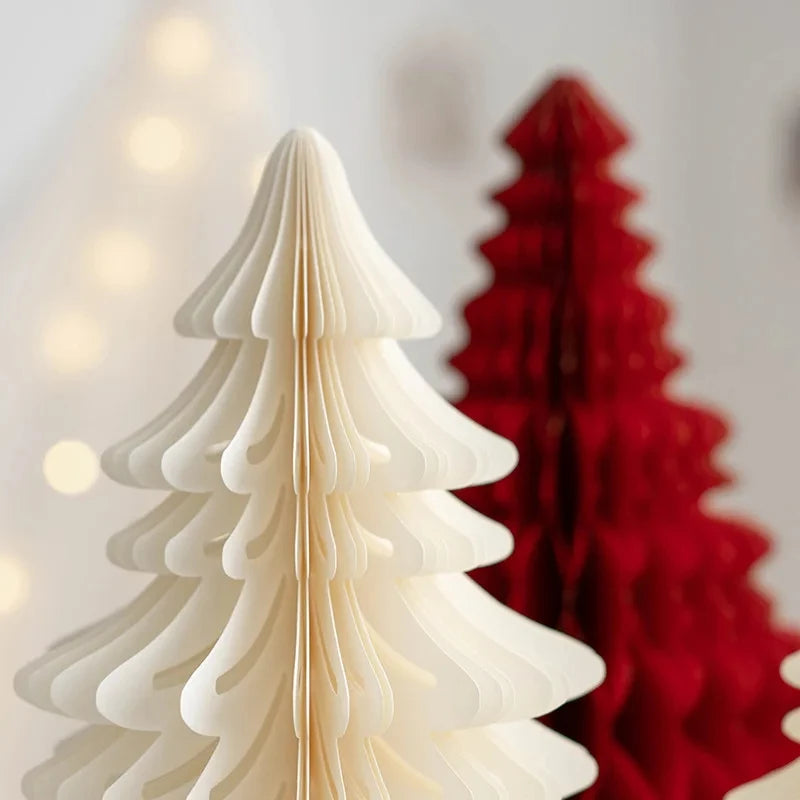 2pcs/set Paper Honeycomb Ball Mini Christmas Tree Fun Christmas Ornaments Handmade Origami Xmas Tree Model DIY Home Decor Crafts