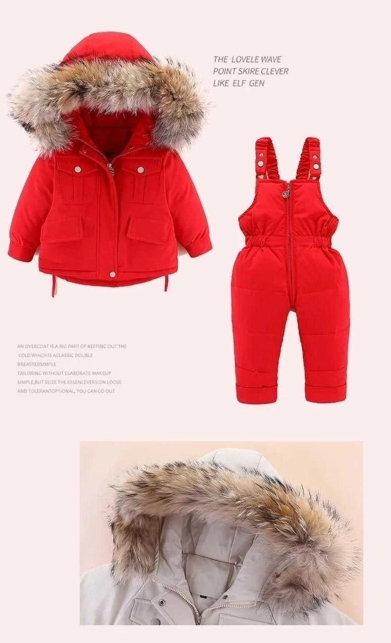 2024 Winter Down Jacket for Girl clothes Kids Overalls Snowsuit Baby Boy over coat Toddler New Year Clothing Set parka real fur