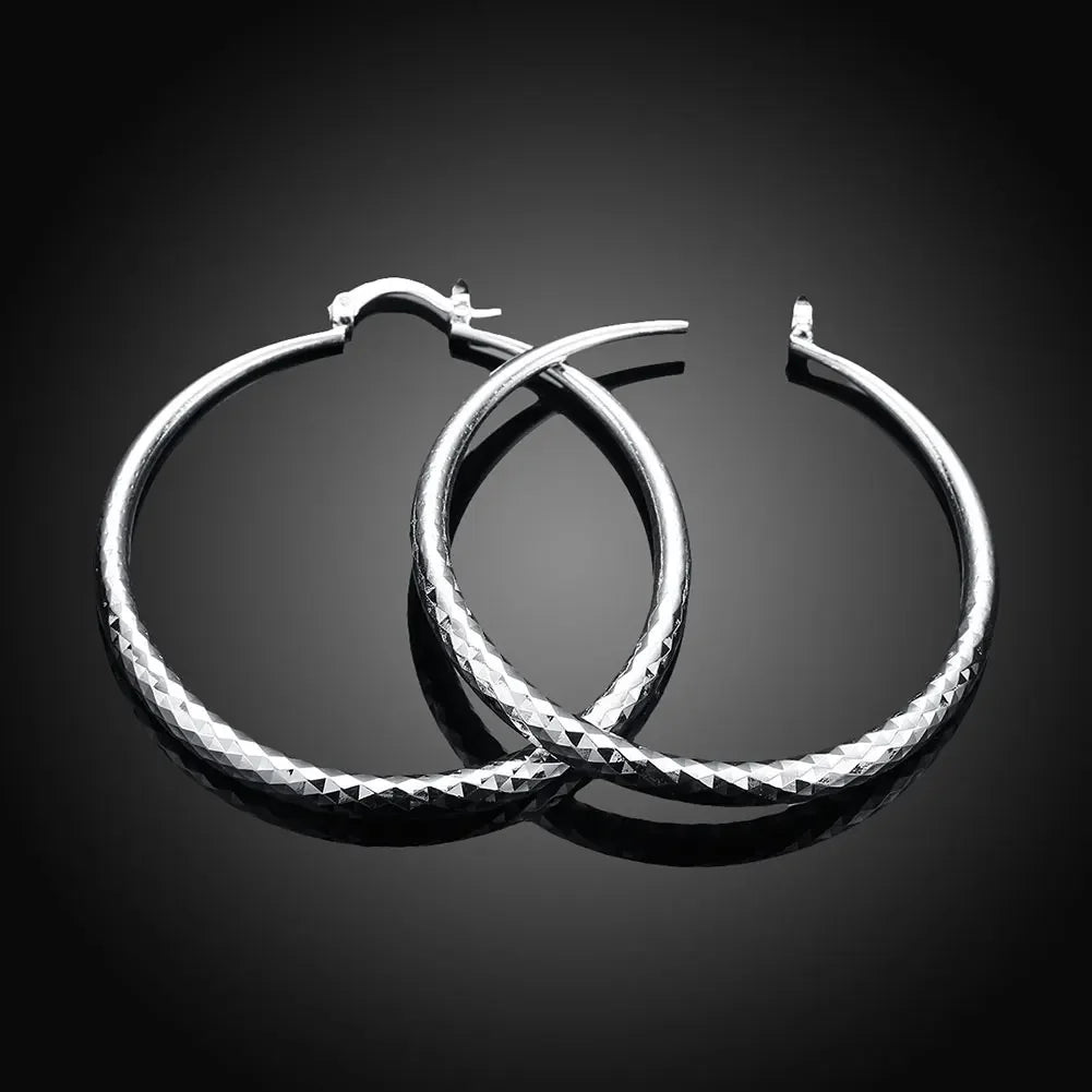 Charms fine 925 Sterling Silver 5CM circle hoop Earrings for Women fashion Pretty wedding party Jewelry Holiday gifts