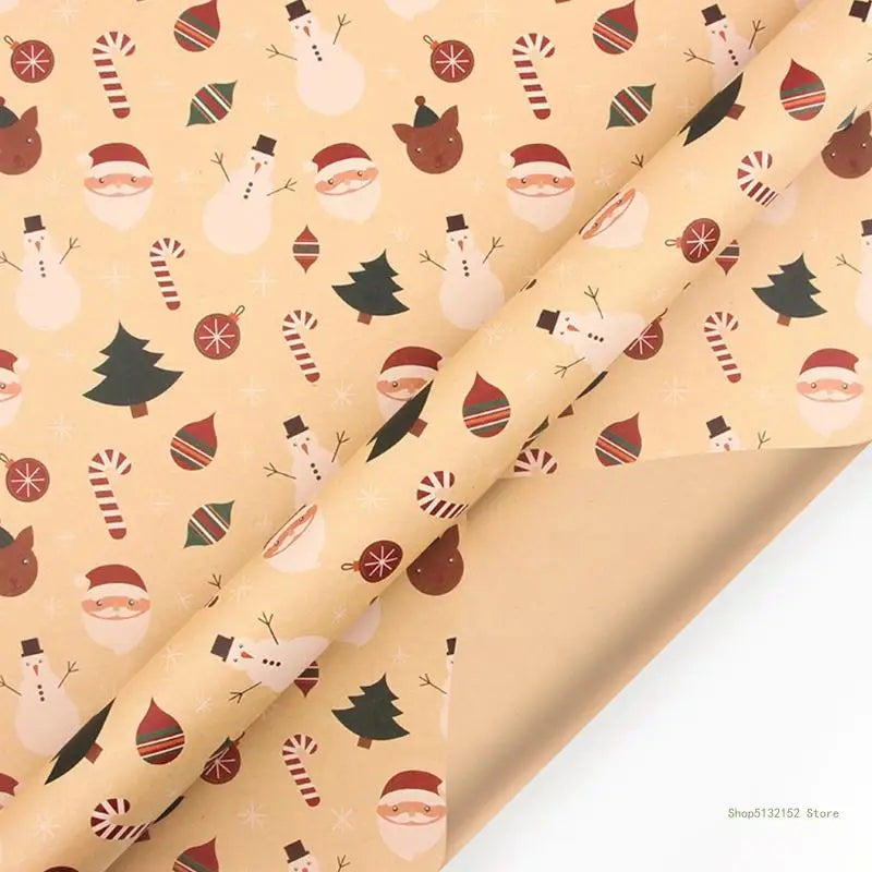 QX2E Retro Christmas Gifts Wrapping Papers DIY Present Packing Kraft Wraps