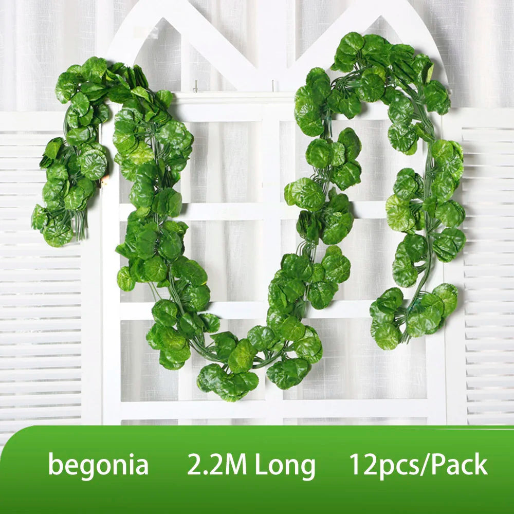 12Pcs/Pack Artificial Ivy Pothos Wall Hanging Decor Fake Plants Liana Vine String Leaves Home Outdoor Garden Wedding Decorations