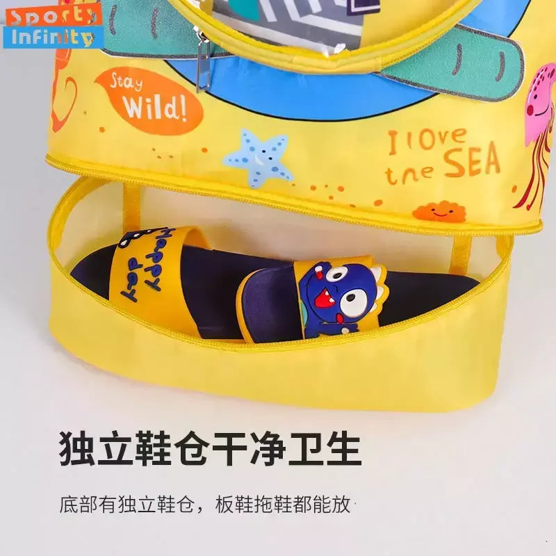 Childrens Cartoon Swimming Bag Waterproof Wet Dry Clothes with Shoes Goggles Storage Bags Pouch Backpack Swimming Accessories