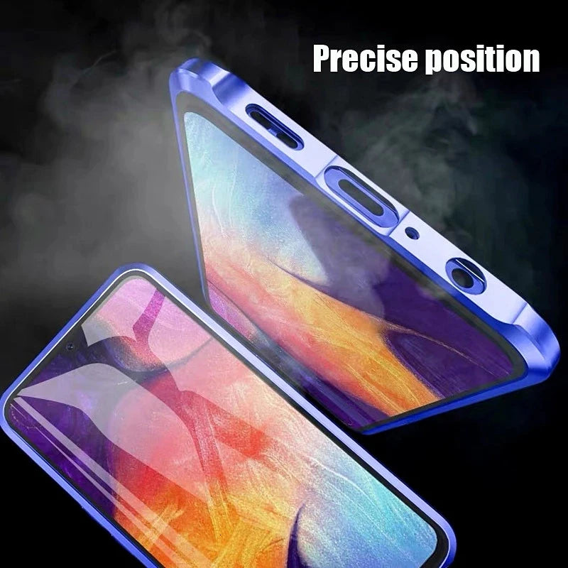 360°Full Protection Metal Magnetic Phone Case For Samsung S24 Ultra Plus S23FE A55 A35 A15 Double-Sided Glass Bumper Cover