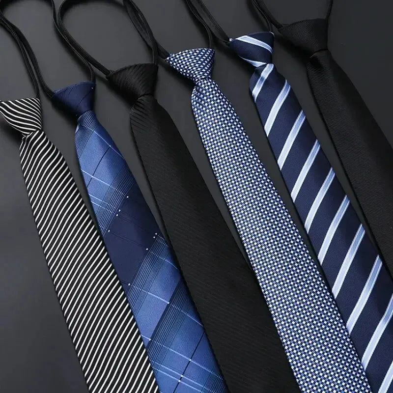 Elegant Blue Black Striped Men Shirt Business Dress Zipper Neck Lazy Ties Vestisens Accessories Wedding Groom