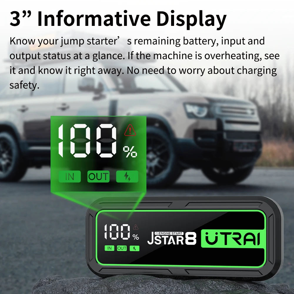 UTRAI  20000mAh Car Jump Starter Power Bank 3000A Car Booster Auto Emergency Starting Device Jump Start for Petrol Diesel