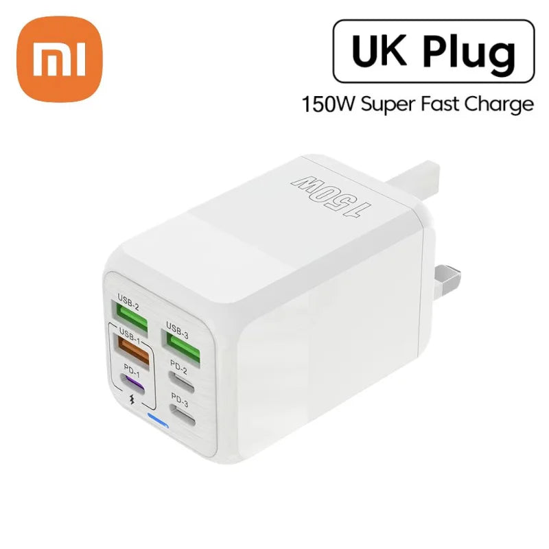 150W Super Quick Charger 6-Port PD QC 3.0 with USB-C Data Cable for iPhone, Samsung, and Xiaomi Devices Bulbusbow