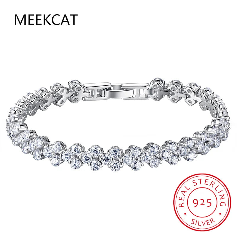 100% Solid Silver 925 Lab Diamonds Simulated Moissanite Bracelets for Women Girls Wedding Cocktail Party Fine Jewelry