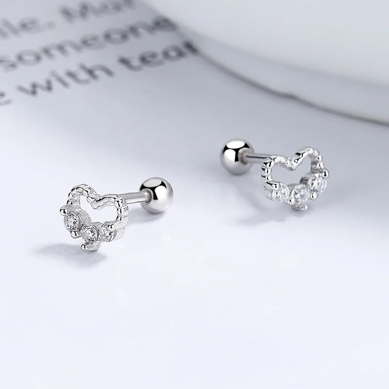 Trendy Silver Screw Back Helix Stud Earrings with Sparkling Cubic Zirconia by Bulbusbow