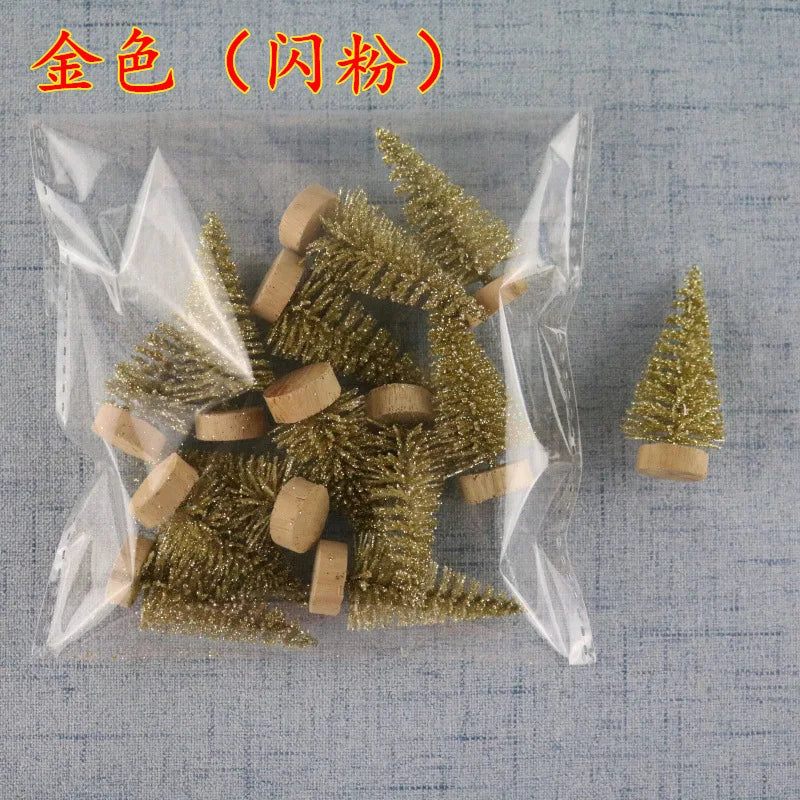 12 件迷你圣诞树剑麻丝雪松桌面装饰小圣诞树金色迷你树窗户 DIY 装饰