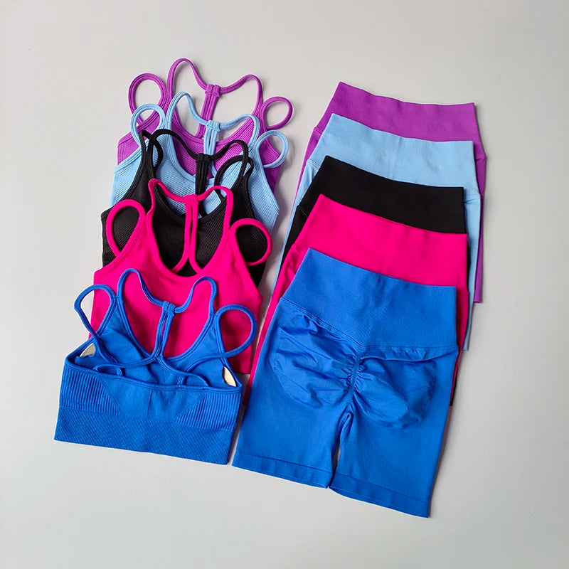 2PCS Seamless Women Yoga Set | Sport Bra & High Waist Shorts for Gym | Bulbusbow