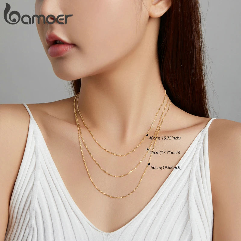 BAMOER Classic Basic Chain 100% 925 Sterling Silver Lobster Clasp Adjustable Necklace Chain Fashion Jewelry for Women