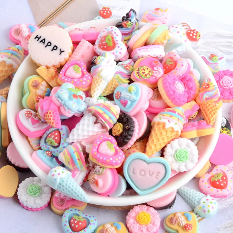 20 Pcs Candy Cake Material Kit 3D Resin Flat Cabochons Embellishment Apple Diy Wedding Hairpin Accessories Scrapbook Craft G10