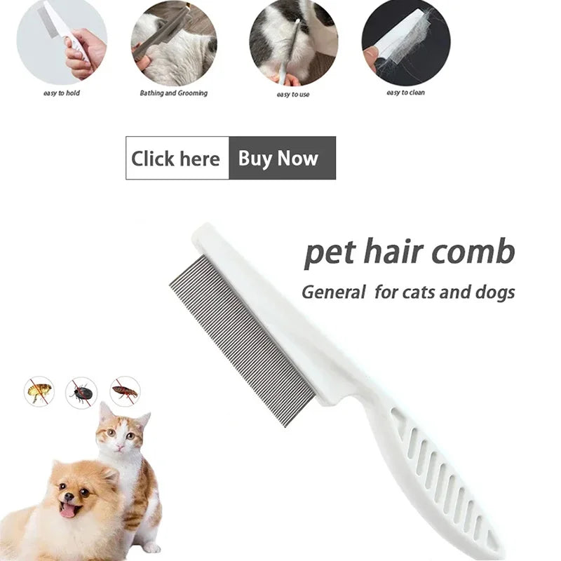 Flea Comb Dog Cat Hair Removal Brush Stainless Steel Dense Teeth Inline Comb Portable Pet Universal Grooming Cleaning Supplies