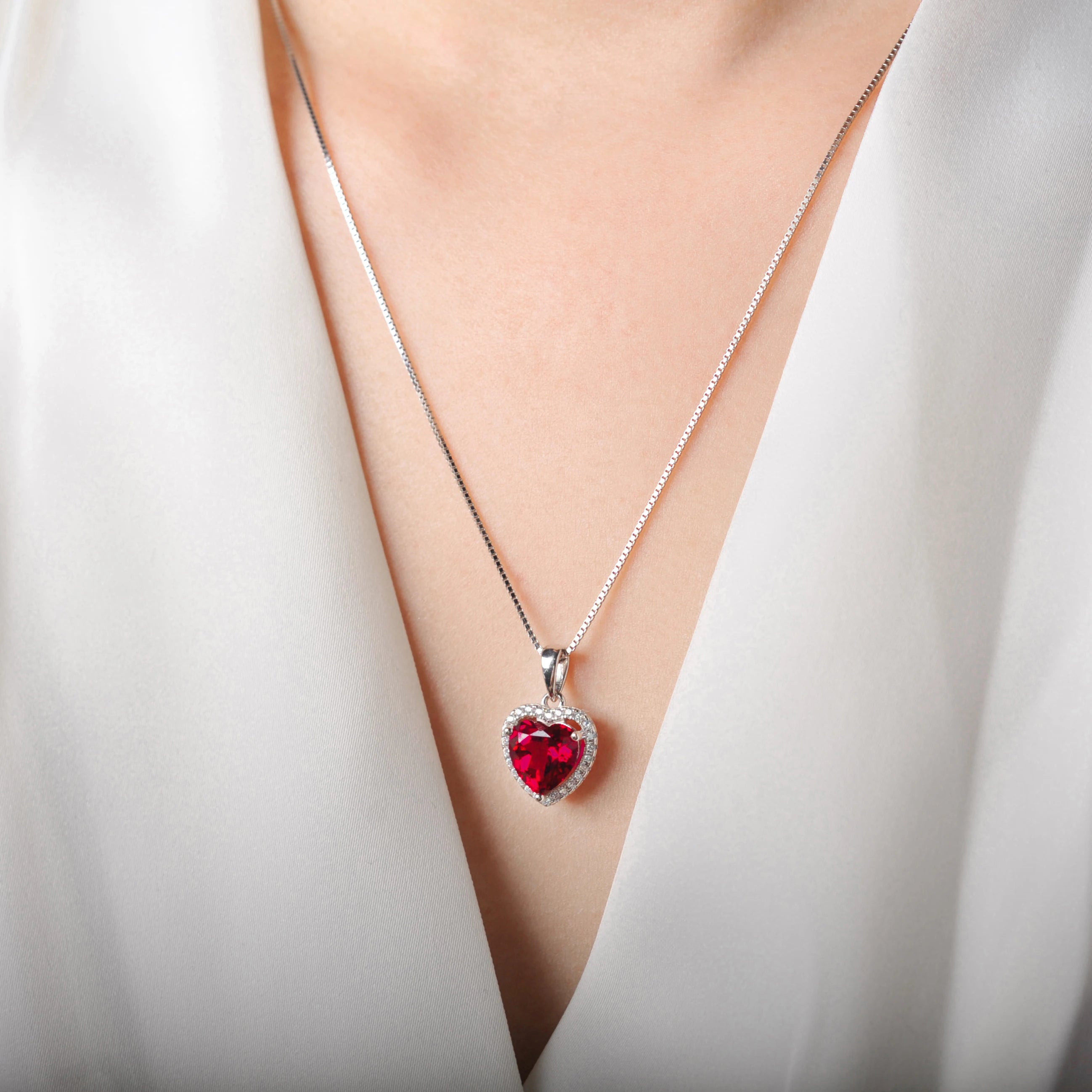 Potiy Heart Shape 3.6ct Created Ruby Pendant Necklace No Chain 925 Sterling Silver for Women Daily Wedding Party Jewelry