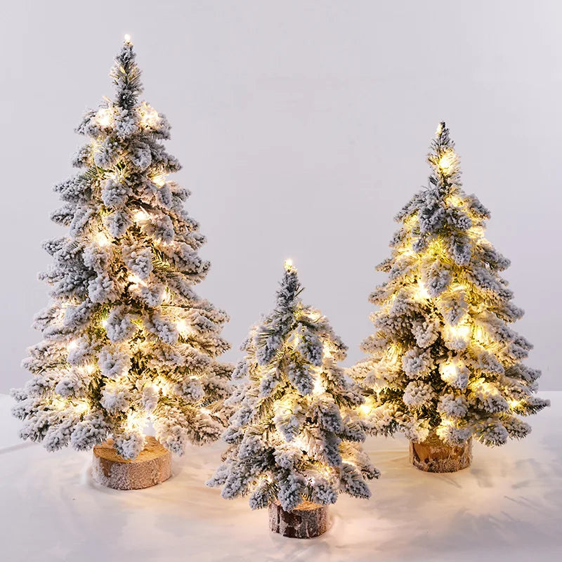 Artificial Christmas Tree With Led Light Nordic Flocking New Year Decoration Door Wall Ornaments Souvenirs Scenes  Desktop Decor