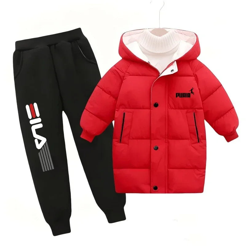 Boys' and Girls' Clothing Set, Warm Feather Jacket, Clothing Set, Children's Snow Clothing, Coat, Pants, Winter 2024