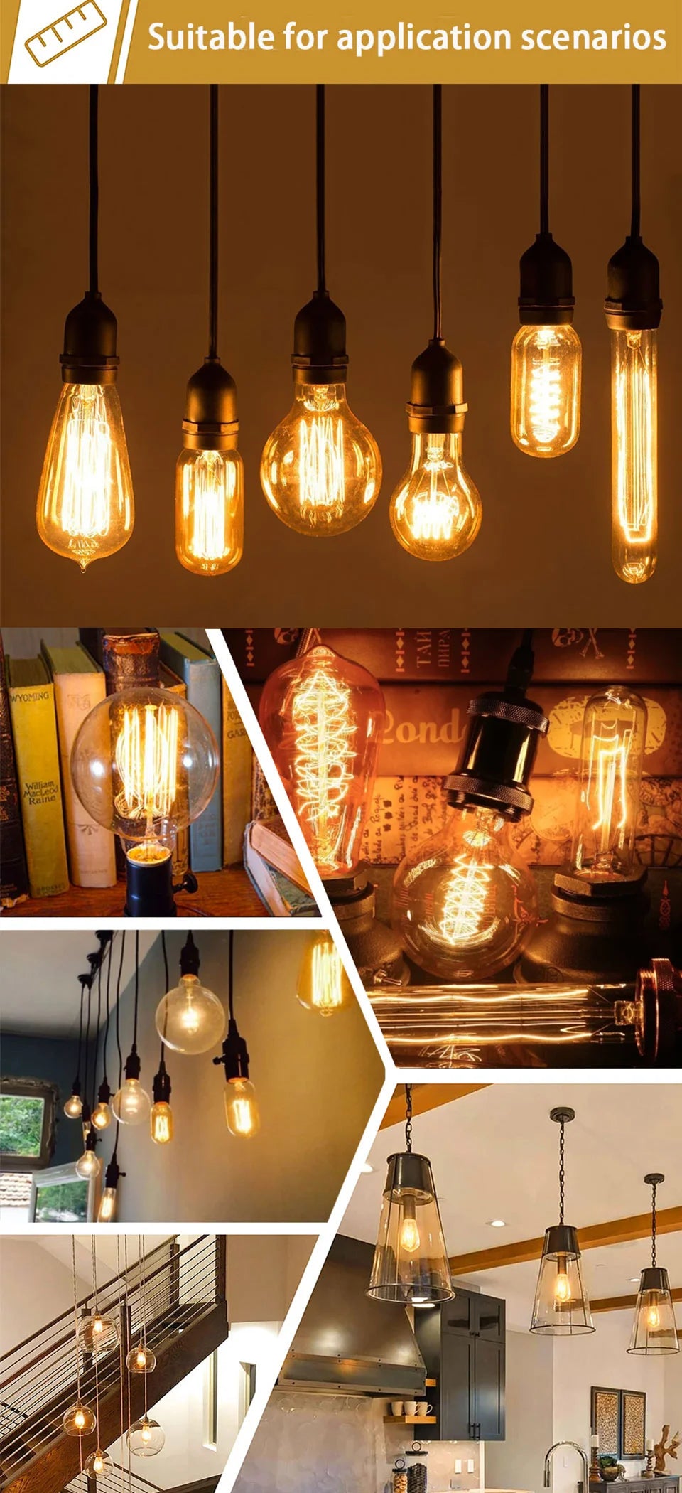 Reteo Edison Light Bulb 220V 110V E27/E26 A19 ST64 40W Vintage LED Filament Light Bulb Edison Lamp For Home Vintage Edison Lamp