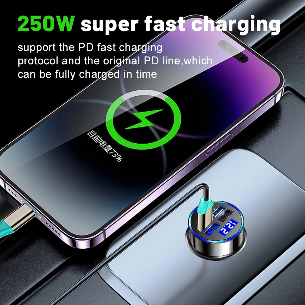 Vumpach 5 端口 USB 车载充电器 250W 快速 7A 迷你快速充电器适用于 iPhone 11 小米华为手机车载充电器适配器