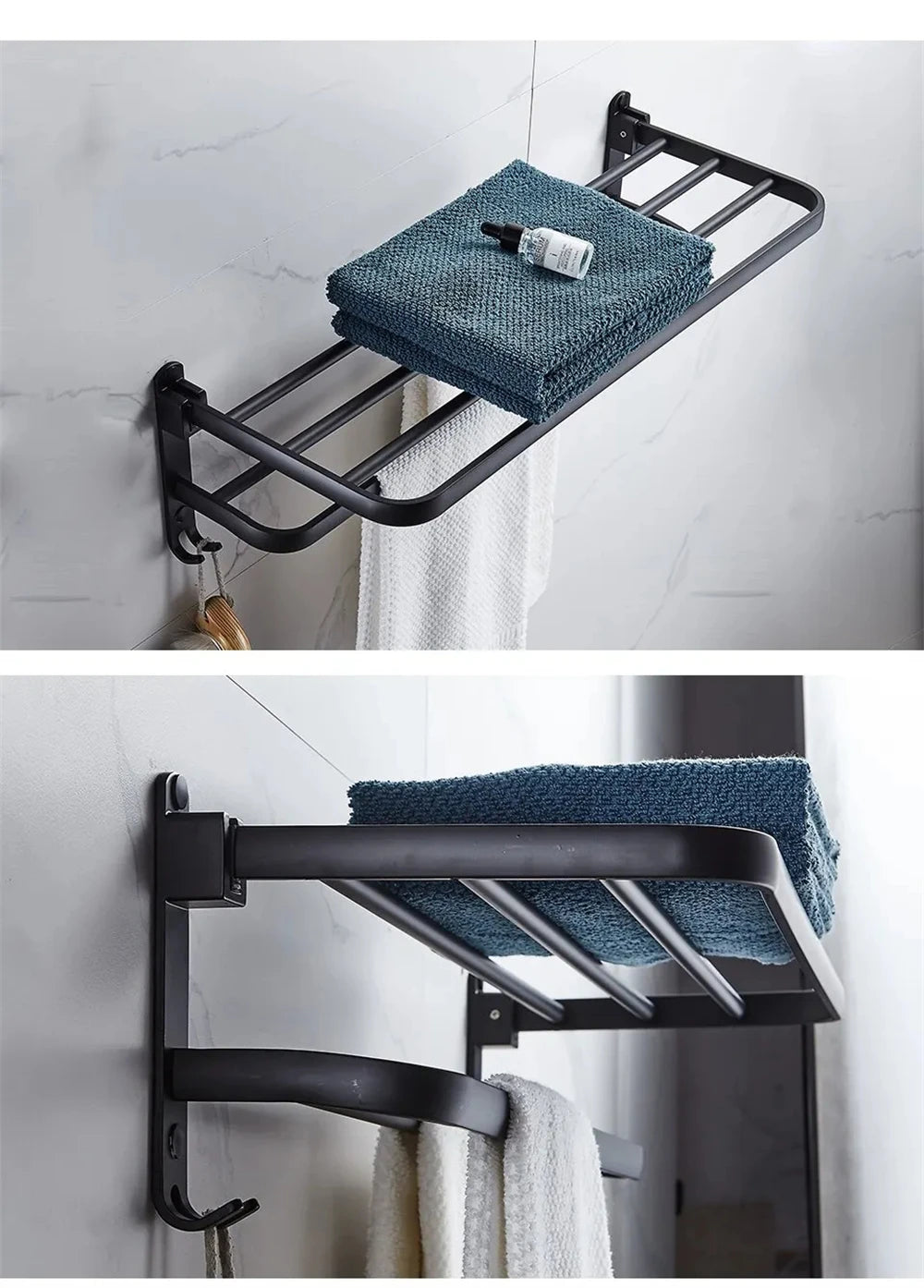 Multifunctional Aluminum Foldable Towel Rack Wall-Mounted Bathroom Item Shelf Suitable for Shower Rooms Bathroom Accessories