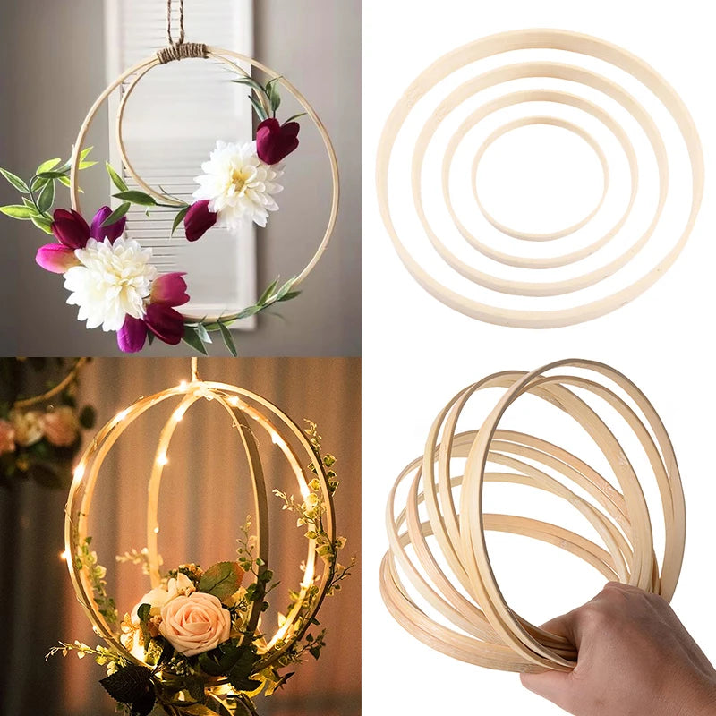 10pcs Bamboo Circle Round Embroidery Hoop Tool Diy Handmade Wreath Dreamcatcher Accessories Wedding Party Xmas Hanging Decor