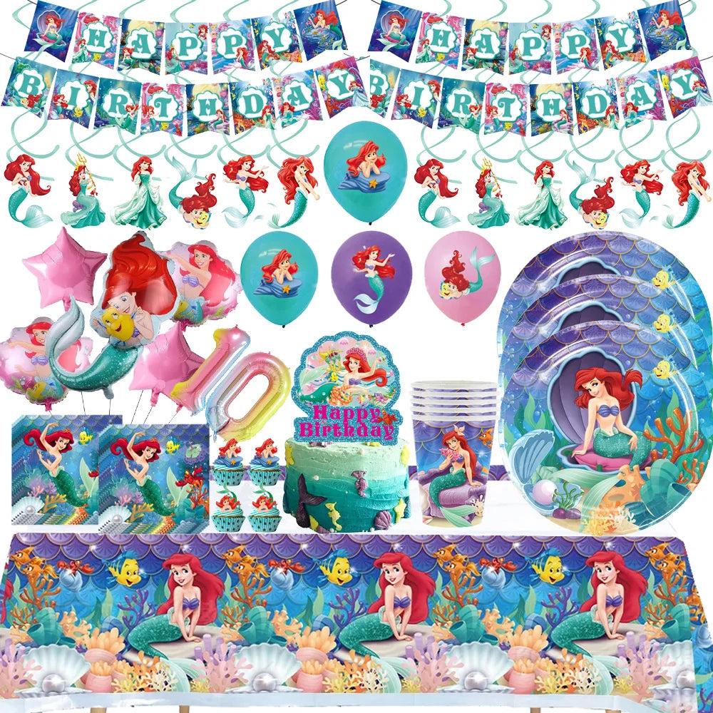 The Little Mermaid Party Supplies Ariel Birthday Decorations Dinnerware Sets Pink Balloons Gift Bags Party Accessories Baby show