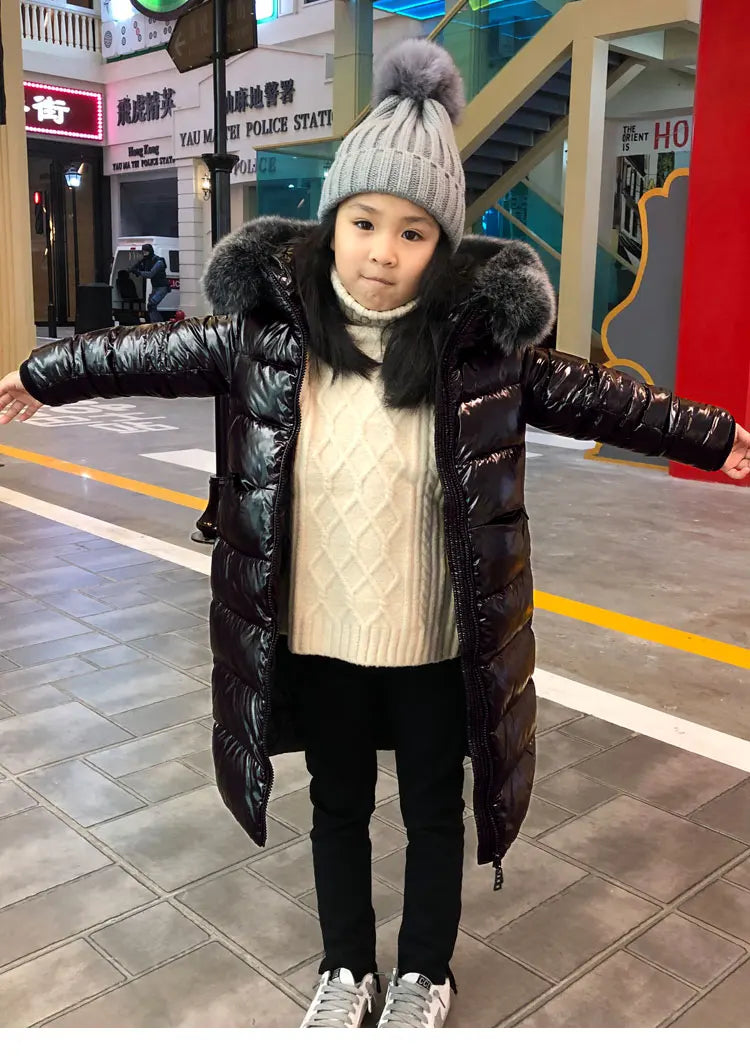 UNITIM -30 Degrees Warm Down Jacket For Girls Fur Collar Kids Girls Winter Jacket 2-12 Years Teenagers Boys Outerwear Coat