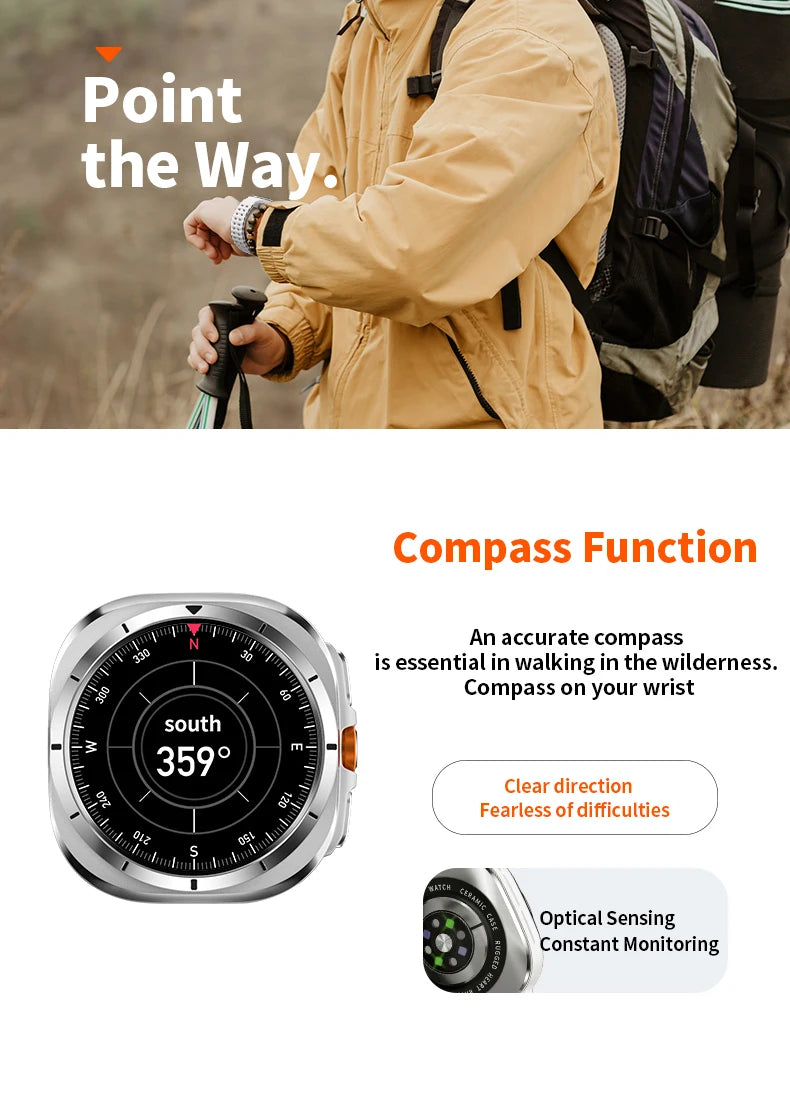 لساعة سامسونج جالكسي 7 ألترا GPS Compass NFC ساعة ذكية للرياضات الخارجية للرجال AMOLED BT Call IP68 ساعة جالكسي 6 الذكية المطورة