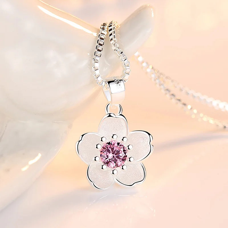 925 Sterling Silver Pink Purple Peach Blossom Necklaces For Women Luxury Quality Jewelry GaaBou Jewellery