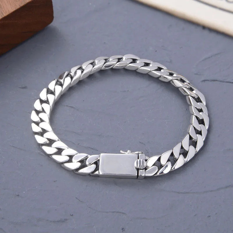 Factory Price 100% S925 Sterling Silver Bracelet 8MM Punk S925 Silver Jewelry Never Fade Men Jewelry Gifts